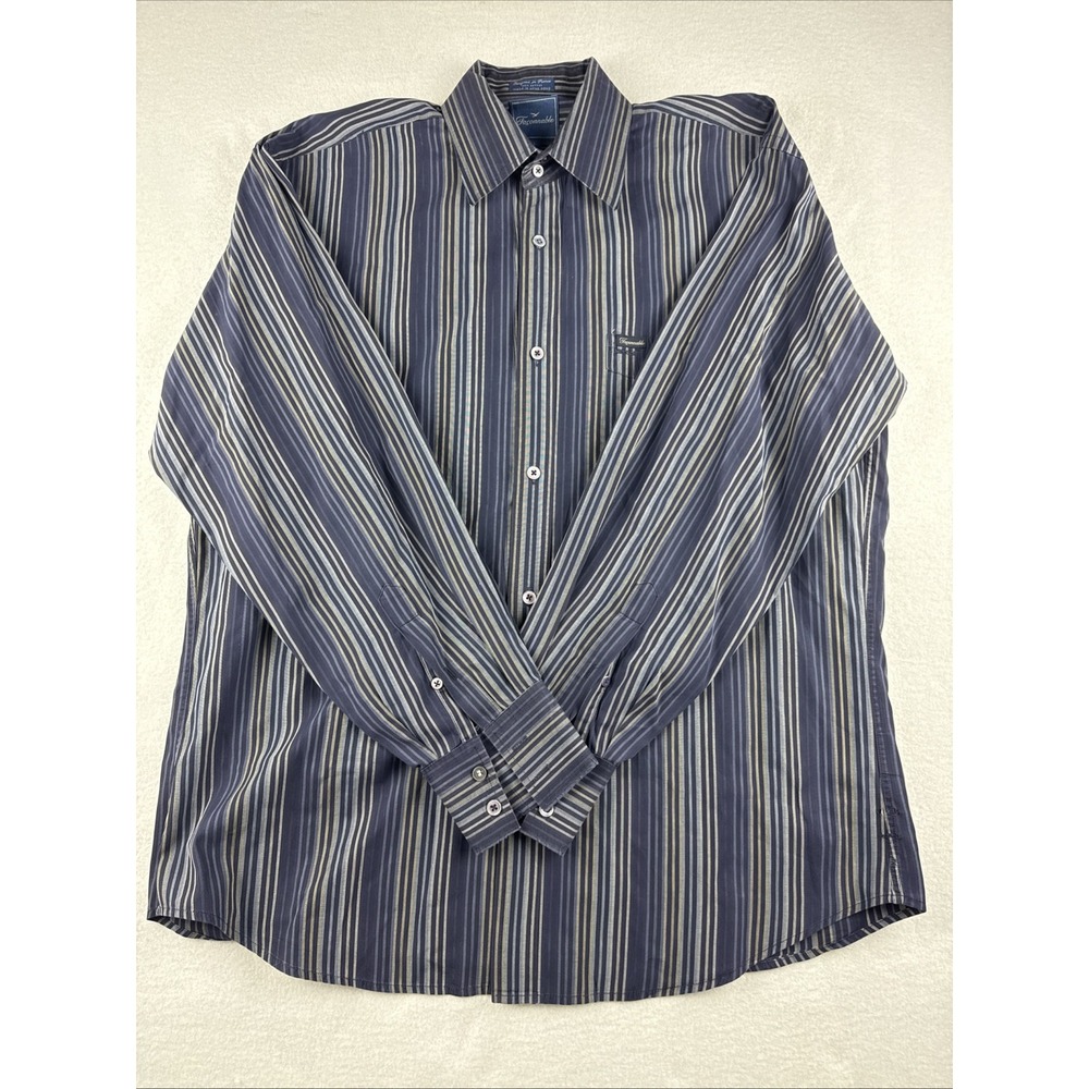 Faconnable‎ Long Sleeve Striped Button Up Shirt Men's Size Large
